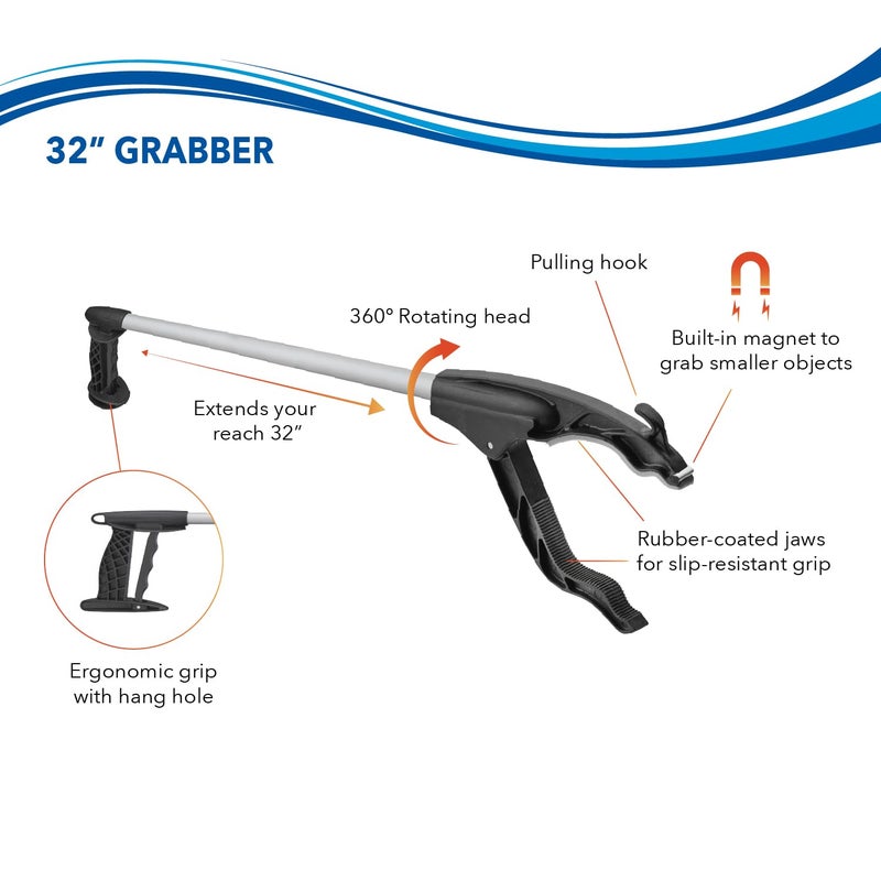 Unger Grabber Reacher Lightweight Multi-Purpose Tool with Trigger Grip, 360 Degree Rotating Head, and Magnetic Tip, 32", Assorted - Image 4